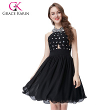 Grace Karin Ladies Halter Knee length Short Black Evening Party Dress CL6018